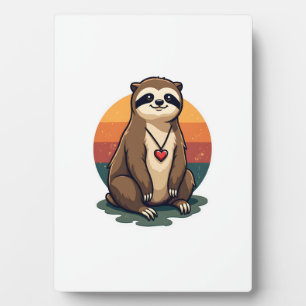 Vintage Sloth Heart Cute Retro Animal Illustration Plaque