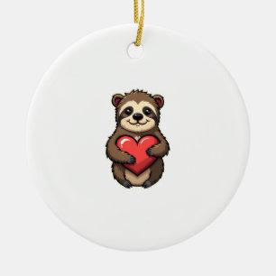 Vintage Sloth Heart Retro Love Animal Art 2 Ceramic Ornament