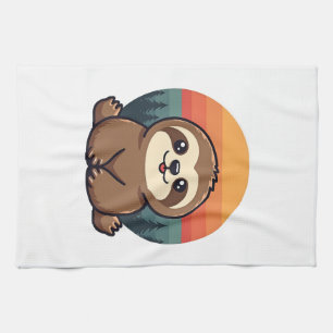 Vintage Sloth Illustration Cute Retro Animal Art 2 Kitchen Towel
