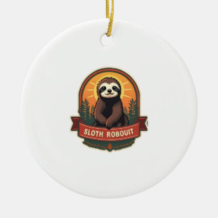 Vintage Sloth Illustration Retro Nature Art 2 Ceramic Ornament