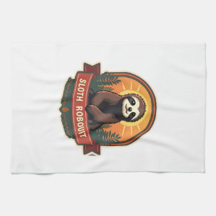 Vintage Sloth Illustration Retro Nature Art 2 Kitchen Towel