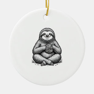 Vintage Sloth Knitting Engraving Shirt Design_1 Ceramic Ornament
