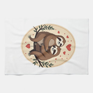 Vintage Sloth Love Retro Valentine Shirt 2 Kitchen Towel