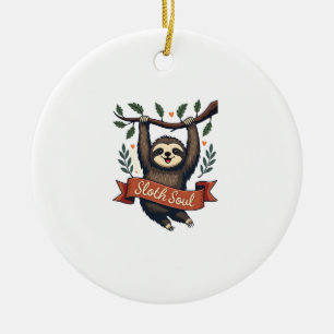 Vintage Sloth Lover Retro Cute Hanging Sloth Shirt Ceramic Ornament