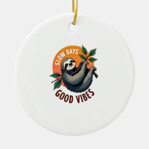 Vintage Sloth Quote Take Life Slow Retro Art 2 Ceramic Ornament