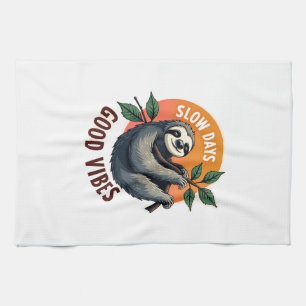 Vintage Sloth Quote Take Life Slow Retro Art 2 Kitchen Towel