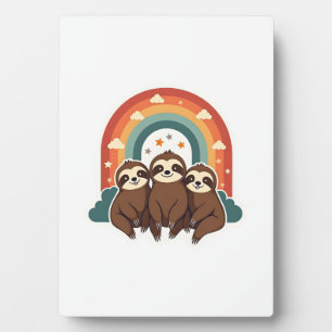 Vintage Sloth Rainbow Retro Cute Animal Art 2 Plaque