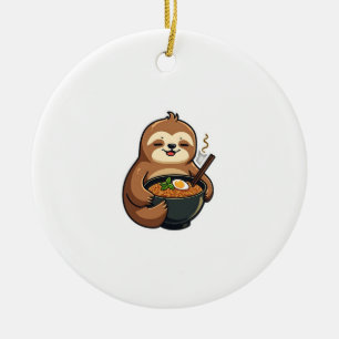 Vintage Sloth Ramen Noodle Lover Art 2 Ceramic Ornament