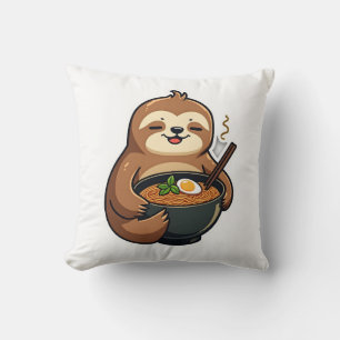 Vintage Sloth Ramen Noodle Lover Art 2 Throw Pillow
