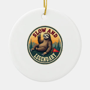 Vintage Sloth Shirt Funny Retro Slow and Legendary Ceramic Ornament