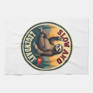Vintage Sloth Shirt Funny Retro Slow and Legendary Kitchen Towel