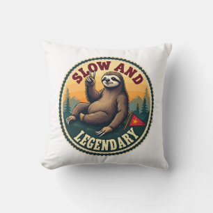 Vintage Sloth Shirt Funny Retro Slow and Legendary Throw Pillow