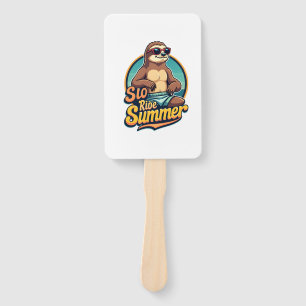 Vintage Sloth Summer Retro Beach Vibes Design 2 Hand Fan