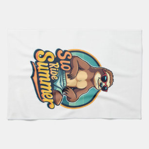 Vintage Sloth Summer Retro Beach Vibes Design 2 Kitchen Towel