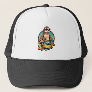 Vintage Sloth Summer Retro Beach Vibes Design 2 Trucker Hat