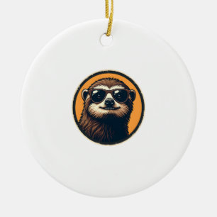 Vintage Sloth Sunglasses Retro Badge Art 2 Ceramic Ornament