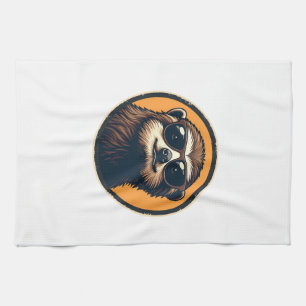Vintage Sloth Sunglasses Retro Badge Art 2 Kitchen Towel
