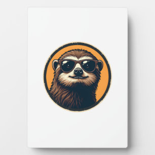 Vintage Sloth Sunglasses Retro Badge Art 2 Plaque