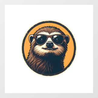 Vintage Sloth Sunglasses Retro Badge Art 2 Window Cling