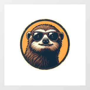 Vintage Sloth Sunglasses Retro Badge Art 2 Window Cling