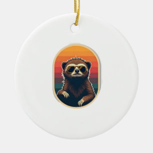 Vintage Sloth Sunglasses Retro Sunset Vector Art 2 Ceramic Ornament