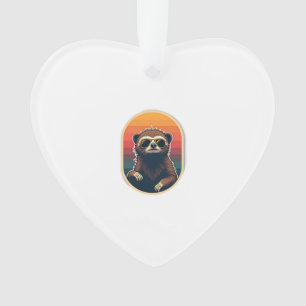 Vintage Sloth Sunglasses Retro Sunset Vector Art 2 Ornament