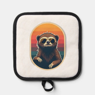 Vintage Sloth Sunglasses Retro Sunset Vector Art 2 Pot Holder