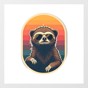 Vintage Sloth Sunglasses Retro Sunset Vector Art 2 Window Cling