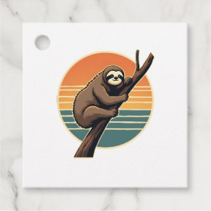 Vintage Sloth Sunset Vector Retro Hanging Art 2 Favour Tags