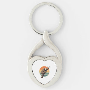 Vintage Sloth Sunset Vector Retro Hanging Art 2 Keychain