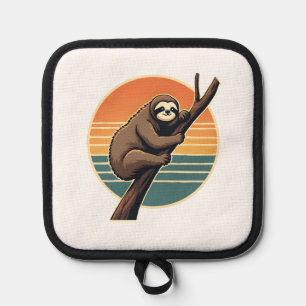 Vintage Sloth Sunset Vector Retro Hanging Art 2 Pot Holder