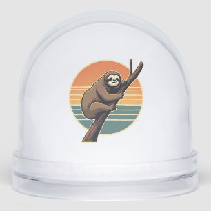 Vintage Sloth Sunset Vector Retro Hanging Art 2 Snowglobe