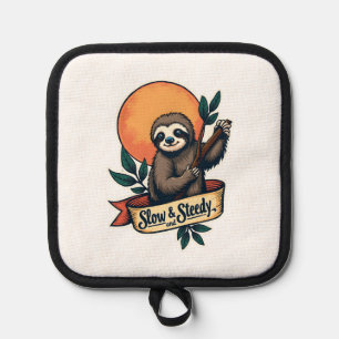 Vintage Sloth T-Shirt Slow and Steady Humor Design Pot Holder
