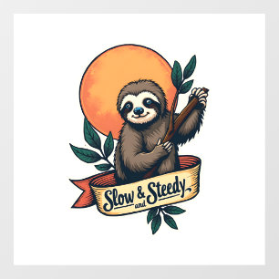Vintage Sloth T-Shirt Slow and Steady Humor Design Window Cling