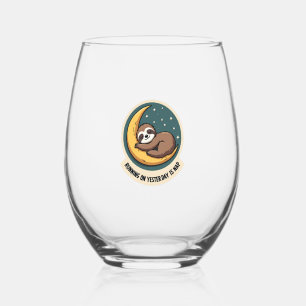 Vintage Sloth Tired Quote Funny Retro Animal Desig Stemless Wine Glass