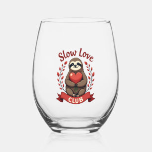 Vintage Sloth Valentine Cute Heart Hands Art 2 Stemless Wine Glass