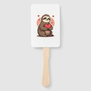 Vintage Sloth Valentine Cute Retro Love Design 2 Hand Fan