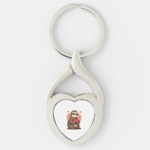 Vintage Sloth Valentine Cute Retro Love Design 2 Keychain