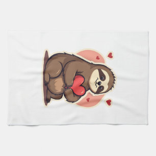 Vintage Sloth Valentine Cute Retro Love Design 2 Kitchen Towel