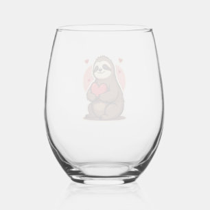 Vintage Sloth Valentine Cute Retro Love Design 2 Stemless Wine Glass