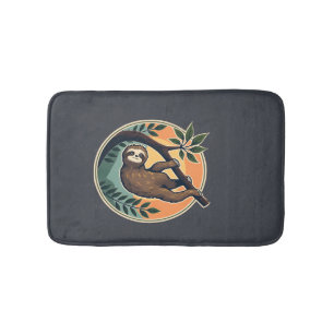 Vintage Sloth Vector Retro Wildlife Badge 2 Bath Mat