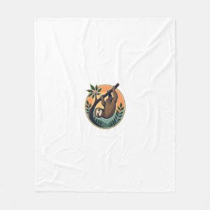 Vintage Sloth Vector Retro Wildlife Badge 2 Fleece Blanket