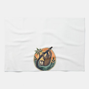 Vintage Sloth Vector Retro Wildlife Badge 2 Kitchen Towel