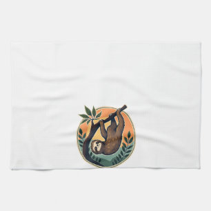 Vintage Sloth Vector Retro Wildlife Badge 2 Kitchen Towel