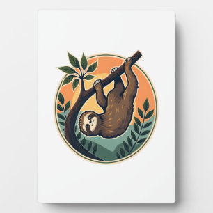 Vintage Sloth Vector Retro Wildlife Badge 2 Plaque