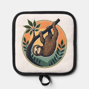 Vintage Sloth Vector Retro Wildlife Badge 2 Pot Holder