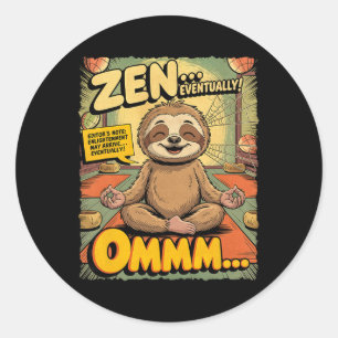 Vintage Sloth Yoga Funny Retro Comic Meditation Ze Classic Round Sticker