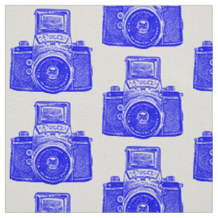 Vintage SLR Camera - Blue on White Fabric