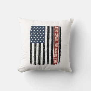 Vintage Small Bus Driver Flag Shirt Design_1 Throw Pillow