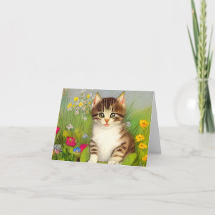 Vintage Smiling Cat Illustration Announcement